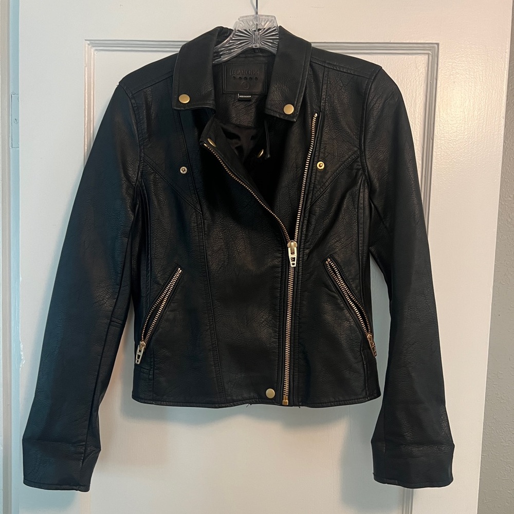 Blank NYC Black Leather Jacket with Gold Accents